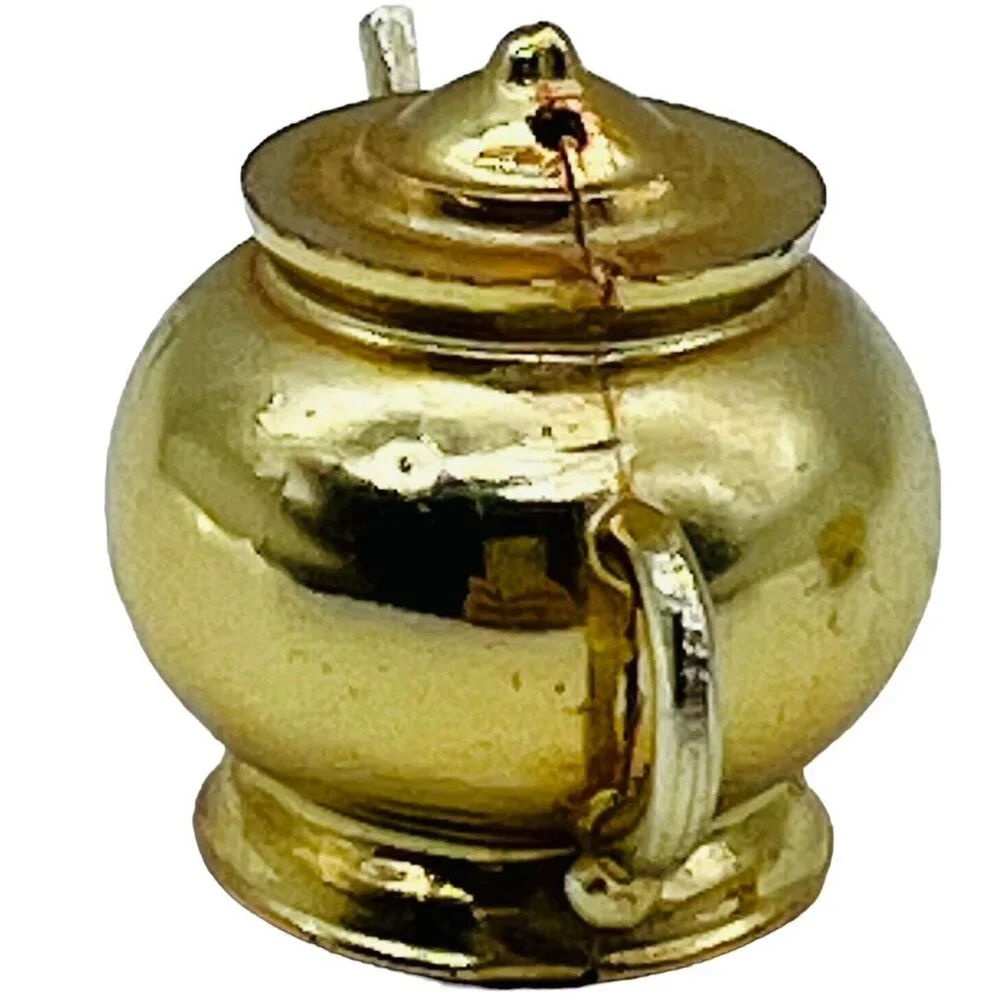 Vintage Tea Pot‎ Belly Stove Salt Pepper Shakers Gold Tone Metal